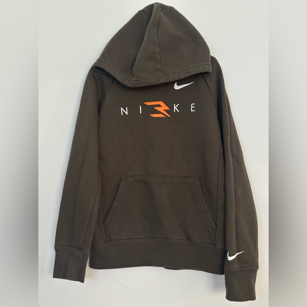 Nike Brown Hoodie with Orange and White Accents